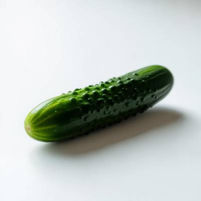 Des concombres frais suspendus à leurs vignes.